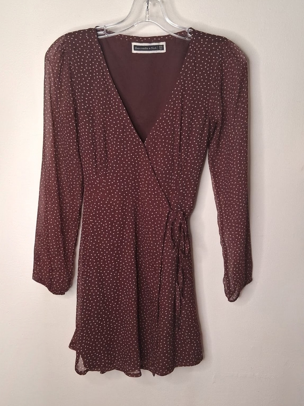 Abercrombie & Fitch Burgundy Polka Dot Wrap Mini Dress XXS
